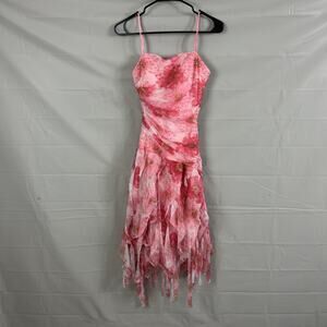 Vtg Cache Dress 8 Floral Beaded Handkerchief Pink Fairy Whimsical Ethereal Y2K